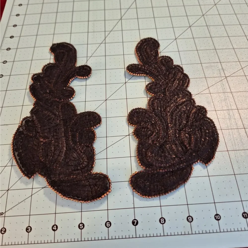 Black Gold Sequin and Bead Applique Left and Right Pair